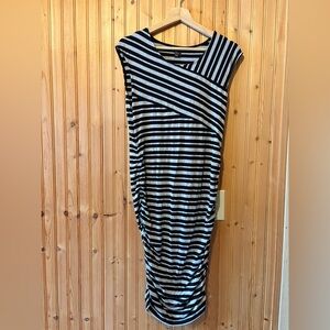 H&M MAMA Black and Grey Asymmetrical Striped Maternity Dress